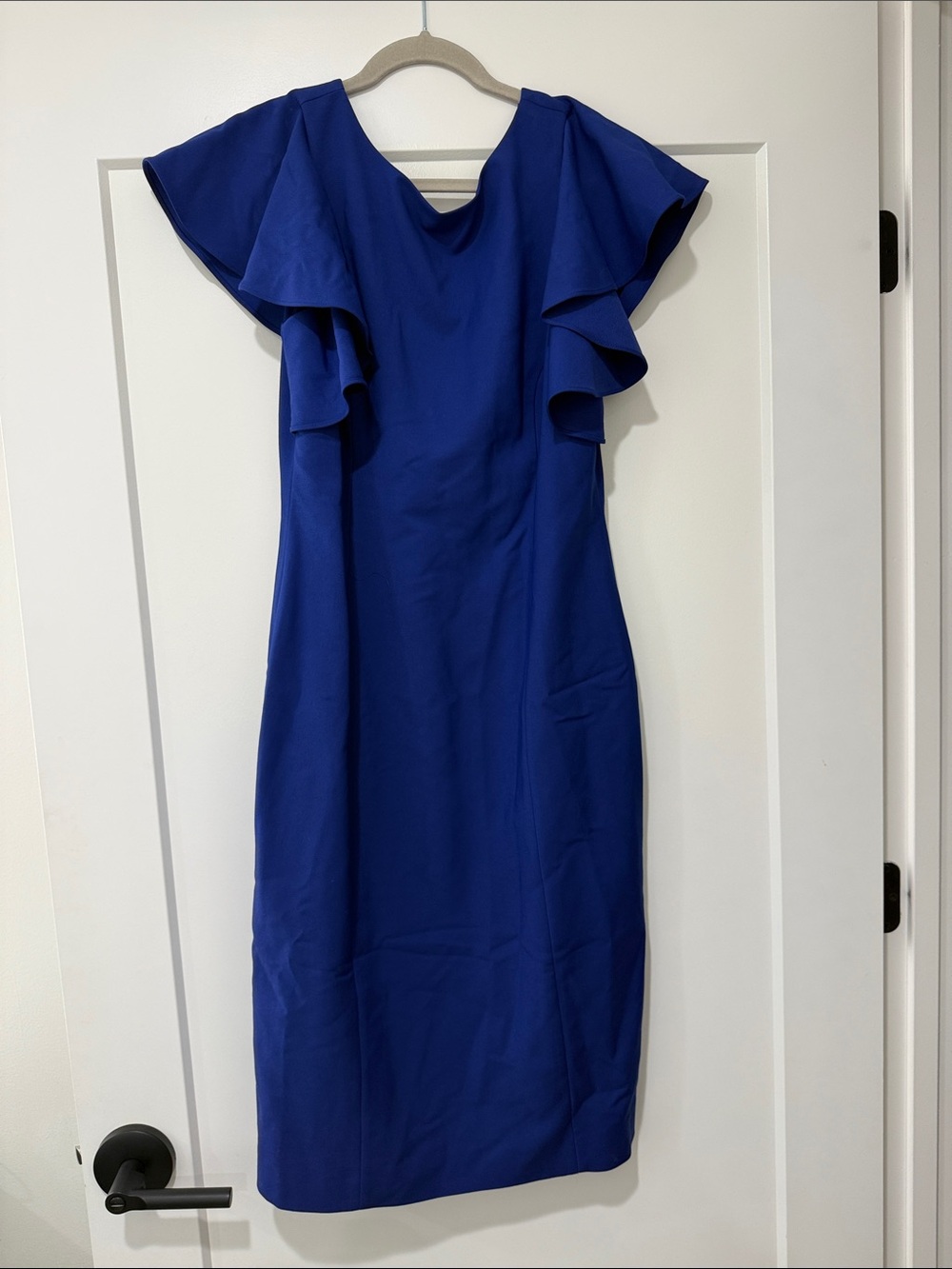 Elegant Royal Blue Ruffle Sleeve Sheath Dress